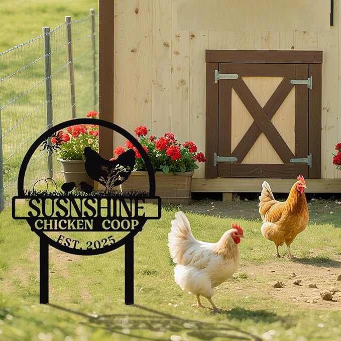 Personalized Chicken Coop Sign – Custom Metal Name Farm Sign, Outdoor Hen House Décor, Rustic Garden Lawn Plaque, Customizable Chicken Farm Sign with Name & Established Date, Unique Gift