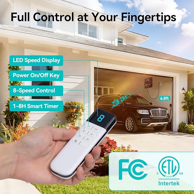 addlon 12 Shutter Exhaust Fan Wall Mounted with EC Motors and Remote Control, Timer, 8 Speeds, 1250CFM, Low Noise, Easy to Install, Plug in Ventilation Fan for Garages, Shops, Greenhouse, Attic