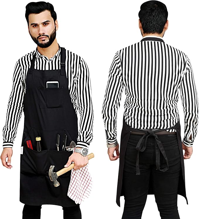 RUVANTI Work Apron for Men, Oil & Water Repellent, Poly Cotton Cross Back Aprons for Women with Pockets, Adjustable up to XXL