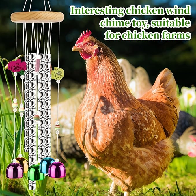 1PCS Colorful Chicken Tool for Coop, Multicolor Budgie Wind Chime Enrichment Tool, Art Hanging Decoration for Bird/Hanging Bell Parrot Roosters, Home Garden Musical Coop Accessories for Hens, Chicks