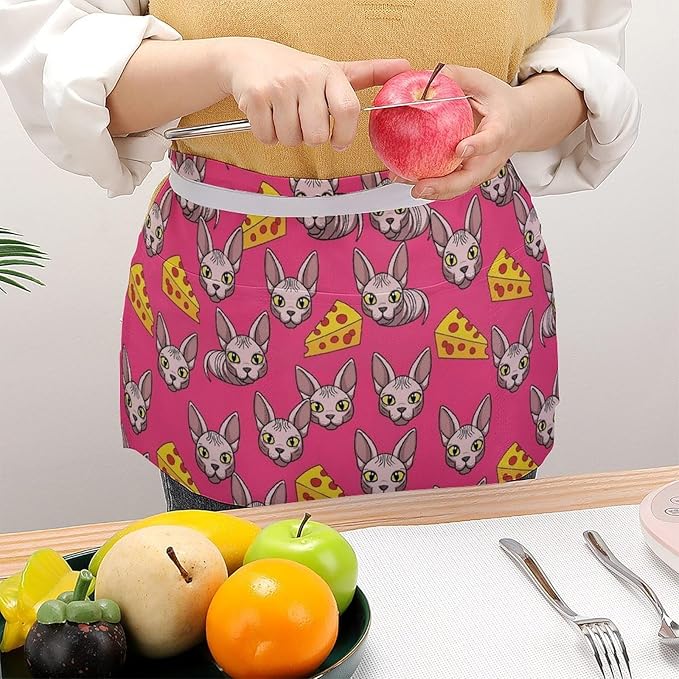Server Apron with 3 Pockets Waist Waiter Waitress Half Apron Short Aprons