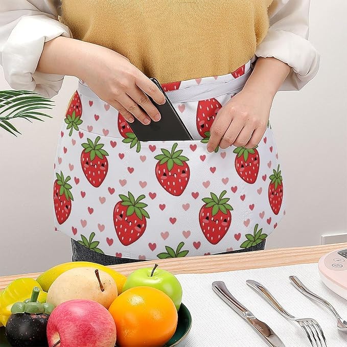 Half Apron with 3 Pockets Chef Cooking Kitchen Restaurant Aprons for Women Men