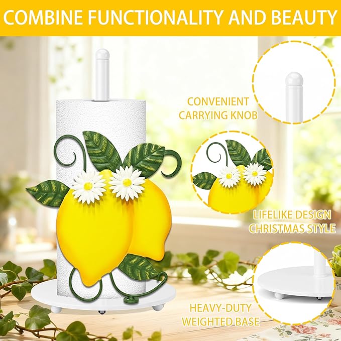 Lemon Paper Towel Holder, Spring Summer Lemon Decor for Countertop Cute Farmhouse Home Table, Housewarming Birthday Gifts Yellow