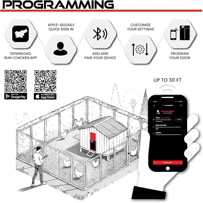 RUN-CHICKEN Door Eternal – Solar Automatic Chicken Coop Door with Built-in Solar Power & Battery Backup, Smart App & Timer Control, Weatherproof Aluminum, Predator-Proof, Easy to Install (Red)