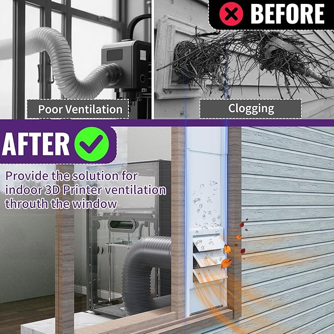 Mxclimate Window Vent Kit Fit with 3”/4” Ducting Hose for Sliding Windows,Adjustable Window Seal Kit for Duct Fans,3D Printer Enclosure,Dryer,Grow Tent