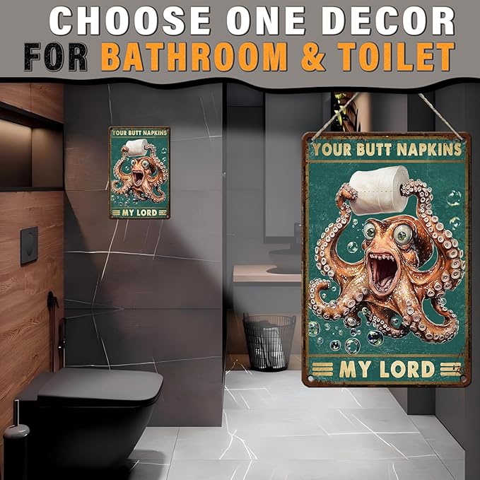 Funny Octopus Bathroom Wall Decor Sign Your Butt Napkins My Lady Vintage Metal Tin Sign for Bedroom Toilet or Bathroom Wall Art Poster Pet Lovers Sign 8x12inch