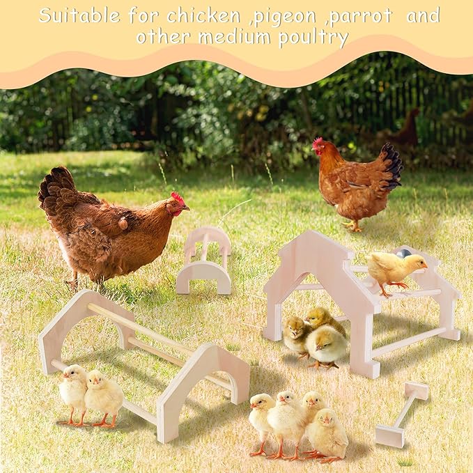 Wooden Chicken Perch (4 Pack), Jungle Gym Roosting Bar, Chicken Coop Accessories