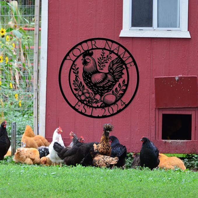 Personalized Chicken Coop Metal Sign,Custom Chicken Farm Metal Wall Art,Personalized Chicken MetalSign, Metal Chicken Farmhouse Sign,Hen House Sign, Funny Chicken Farm Decor (Style A)