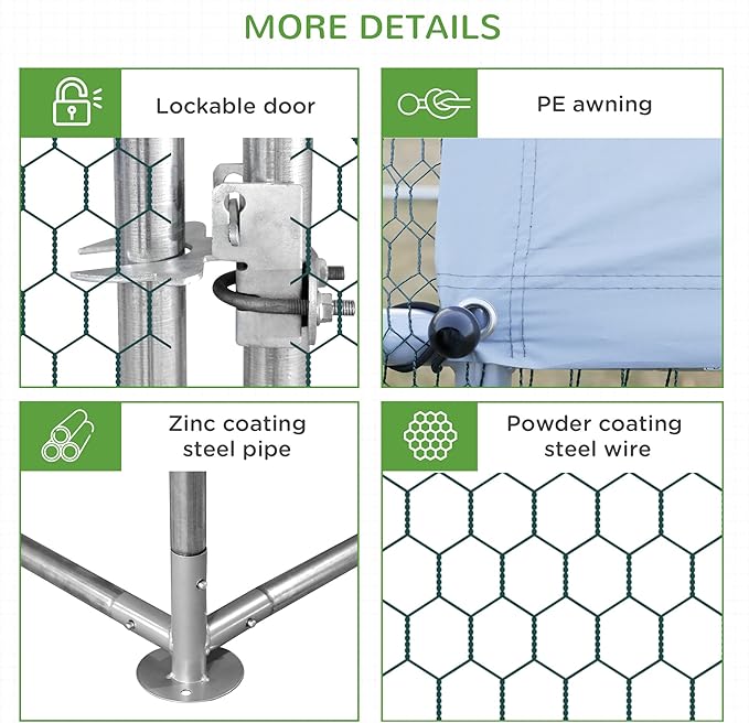 PawHut Large Chicken Coop Metal Chicken Run with Waterproof and Anti-UV Cover, Spire Shaped Walk in Fence Cage Hen House for Outdoor and Yard Farm Use, 1" Tube Diameter, 9.8' x 26.2' x 6.6'