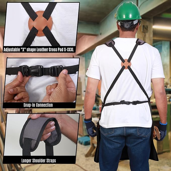 Woodworking Apron for Men - 9 Reinforced Pockets Durable Canvas Padded Cross Straps - Woodworking Gifts for Men