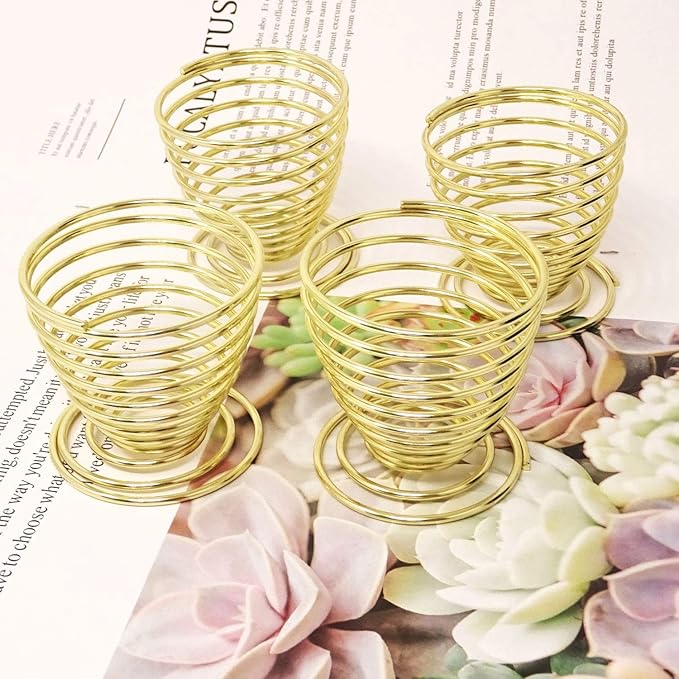 Honbay 4PCS Stainless Steel Spring Wire Tray Egg Cups Holder Serving Cup Egg Tray for Egg (gold)