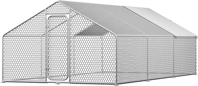 Large Metal Chicken Coop,19.7'L x 9.8'W x 6.6'H Chicken Run,Walk in Chicken Pen with Cover for Yard,Large Poultry Cage for Duck Rabbit