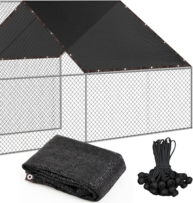 Chicken Coop Cover UV 90% Shade Cloth for Summer 14. 5 x 6. 6 ft Black Chicken Run Cages Cover with 20 Pcs Ball Bungees Cords Sunproof Sun Shade Netting Mesh for Outdoor Garden Patio Plants Yard