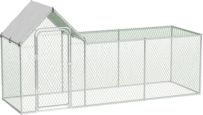 Outdoor Chicken Run, Metal Chicken Coop, with Waterproof and Anti-UV Cover, Walk-in Chicken Coop for 6/10 Chickens,Rabbits Duck Outdoor Farm Yard (9.8'L x 3.3'W x 5'H)