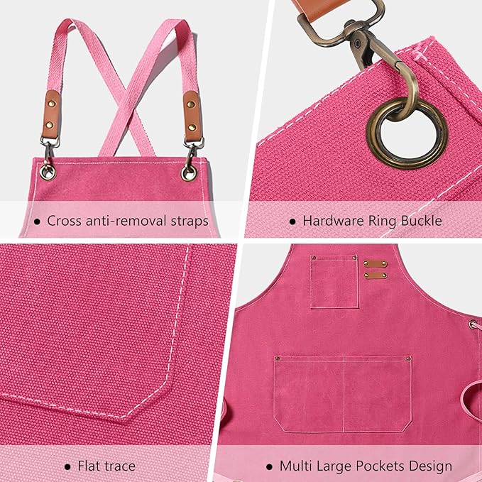 Unisex Aprons with Large Pockets,Cotton Canvas Cross Back Heavy Duty Adjustable Work Apron,Size Kids to Adult