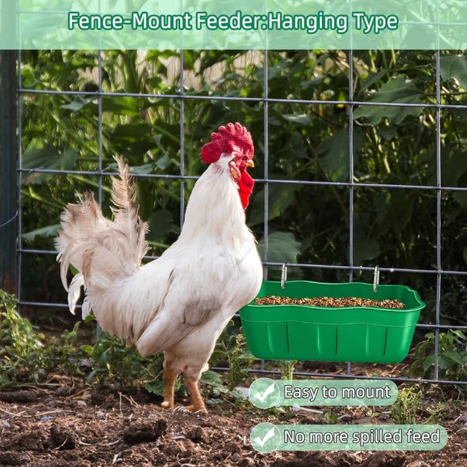 Chicken Feeder Waterer,Hanging Goat Feeders,Feed Trough 3.5 Quart 6 Pack,Hanging Fence Feed Trough for Poultry Livestock,Green