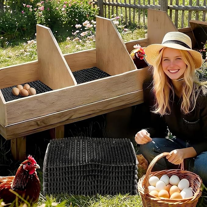 10 Pcs Chicken Nesting Pads Washable 13.8 * 11.6 Nesting Box Pads for Chickens Coop Artificial Grass Rug Accessories Plastic Grass Mat for Chicken Coop Accessories (Black)