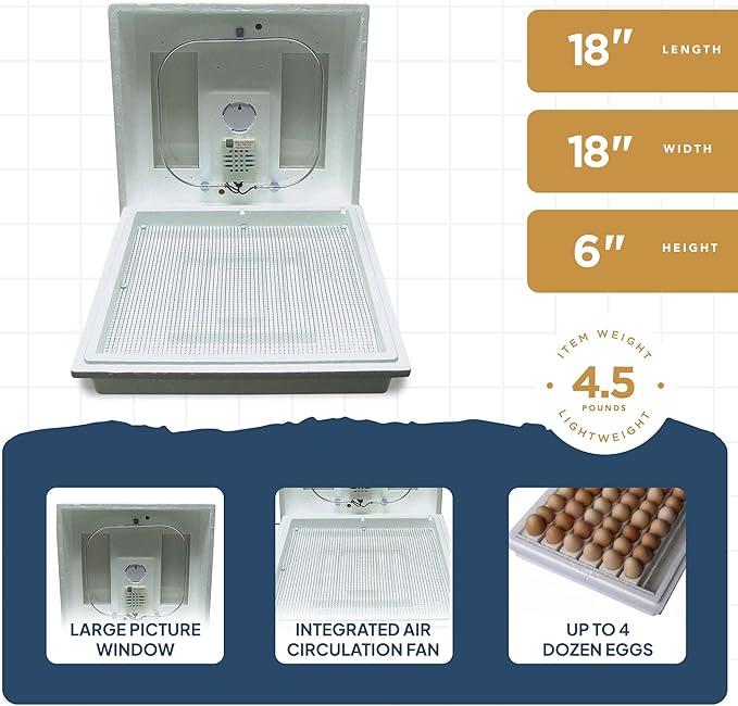 Farm Innovators 2100 Heated Still Air Incubator for 4 Dozen Eggs with Built in Hygrometer, Solid State Circuitry, and 2 Large Viewing Windows (3 Pack)