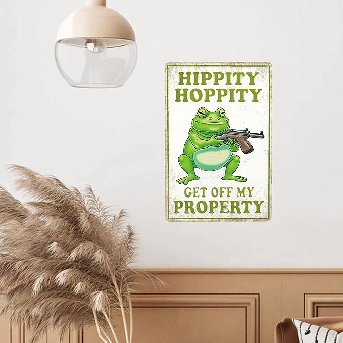 Vintage Frog Room Sign Hippity Get Off My Property Metal Poster Sign Decor-Cool Stuff Retro Aluminum Metal Tin Sign Warning Sign for Home Wall Decor, Garden Bathroom Signs Gift,12''x 8''