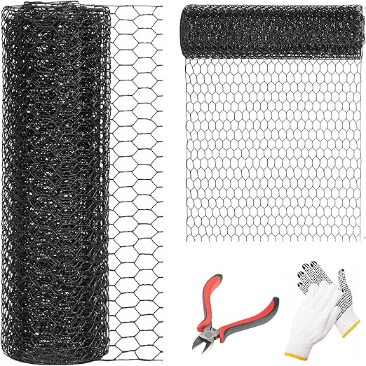1/2 Inch Black Wire Mesh Roll - 12'' x 50' Chicken Wire Fence, 20 Gauge Hardware Cloth Poultry Netting for Garden/Animal Barrier/Rabbit/Floral/Chicken Coop/DIY Projects