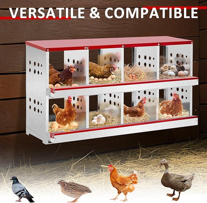 Outvita Chicken Nesting Box, 8 Compartment Metal Nesting Box, 8 Room Wall Mountable Nesting Boxes for Hen, Red
