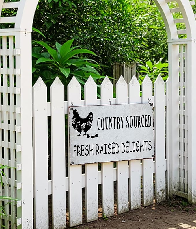 8x12-In Vintage Chicken Wall Sign – “Stroll Around See What You Find” Rustic Metal Art for Farmhouse Kitchen, Chicken Coop, Garden – Weatherproof Aluminum Decor, Funny Country Decor Gift - F