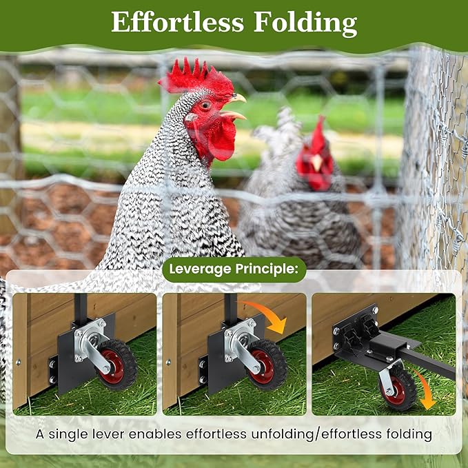 Chicken Coop Wheels Kit with Lift System - Set of 4 Heavy Duty Foldable Caster Wheels, Maximum Load Capacity 700 lb, Ideal for Large or Small Hen House, Durable Chicken Coop Accessory