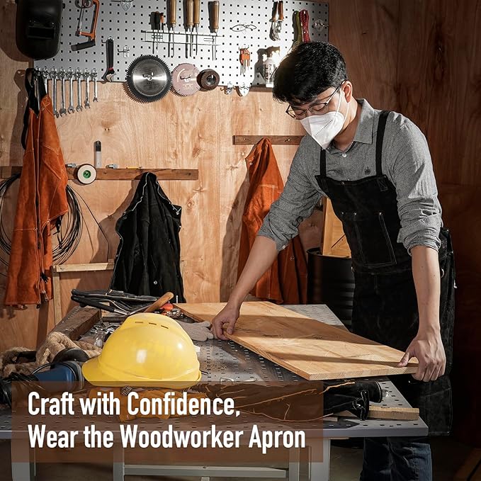 Leather Welding Work Apron - Heat Resistant & Flame Resistant Bib Apron, Flame Retardant Heavy Duty BBQ Apron