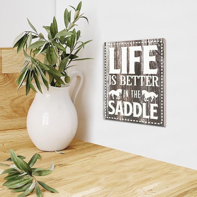 JennyGems Life Is Better in the Saddle Wooden Sign, Horse Gifts for Horse Lovers, Farmhouse Decor Wall Hanging, Made in USA