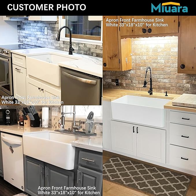 Miuara Farmhouse Sink 36 Inch - Extra Large Apron Front Kitchen Sink Reversible 36"x18"x10", Undermount Installation, Farm House ﻿Style Single Bowl, Solid Fireclay, Glossy White, for Kitchen