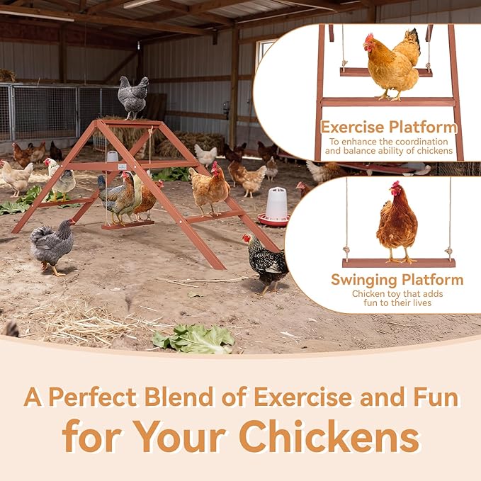 PETSFIT Wooden Chicken Perch & Roosting Bars for 10-12 Chickens– 3-Layers Design with Swing, Durable Fir Solid Wood for Outdoor Coops, Easy Assembly & Cleaning, Promotes Healthy & Happy Chickens