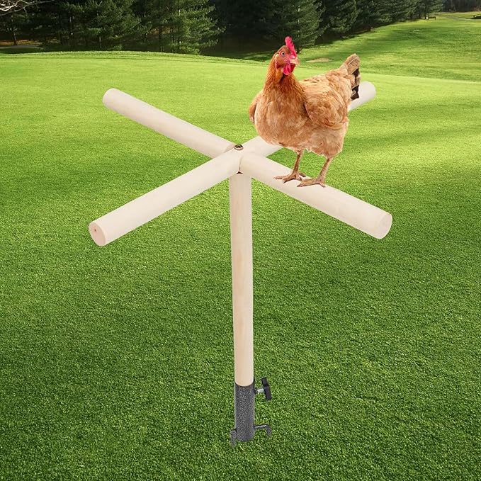 Chicken Perch Toy for Coop, Wooden Chick Perch Stand with Metal Ground Plug, Chicken Coop Backyard Poultry Accessories, Suitable for Poultry Rooster Chicks Large Bird Parrot
