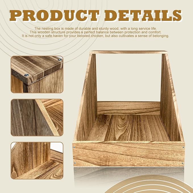 Wooden Single Compartment Chicken Nesting Box for Outdoor Coop - Comfortable Laying Box for Hens, Ducks and Poultry with Easy-Clean Design and Ventilated Egg Laying Space for Backyard Chickens