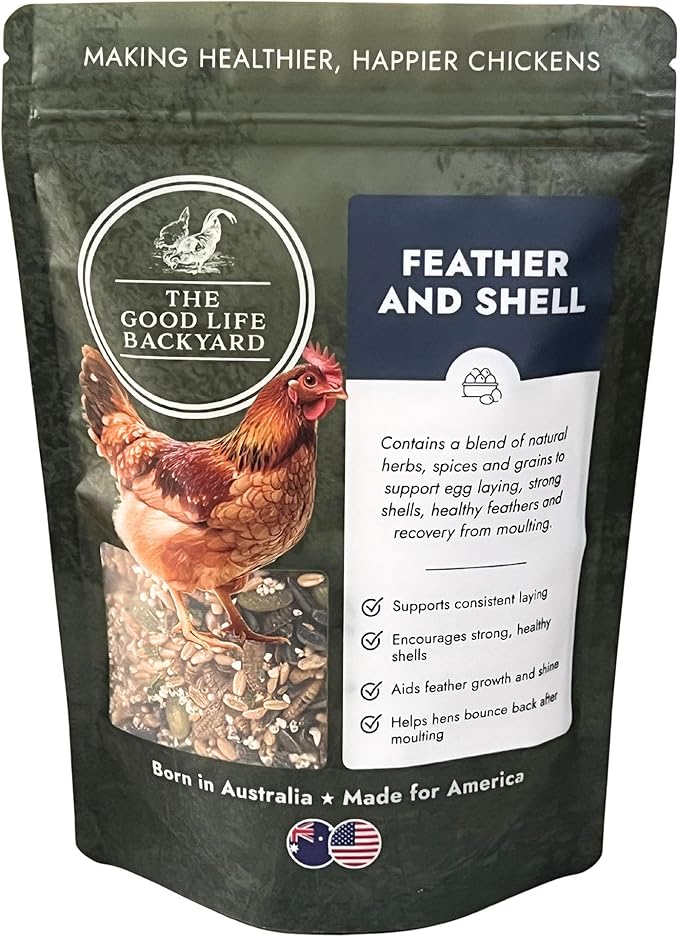 Good Life Backyard Feather and Shell for Chickens – Calcium and Protein Support Blend for Feathers and Eggshells (1 lb Pouch) | Hatching Time