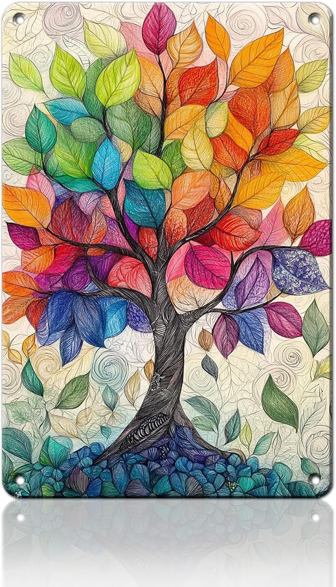 Love Trees Tin Sign Colorful Leaves Field Soil Vintage Metal Tin Sign for Wall Art Decor for Home Bars Clubs Cafes 12x16inch
