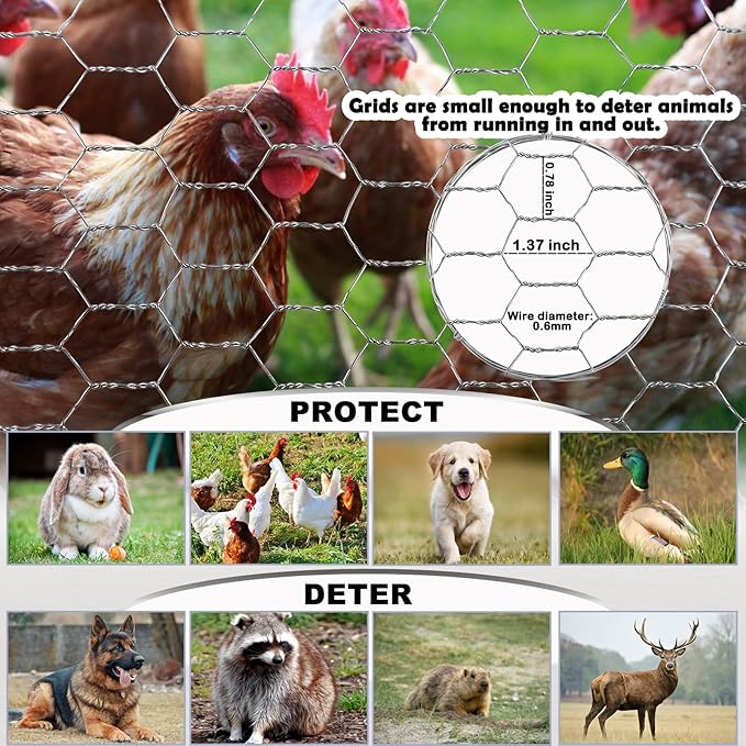 Chicken Wire Fencing Mesh, 15.3 x 177 Inches Metal Floral Wire Fence for Crafts Poultry Garden, Hexagonal Galvanized Hardware Cloth Netting for Chicken Coop Barrier Rabbit Cage