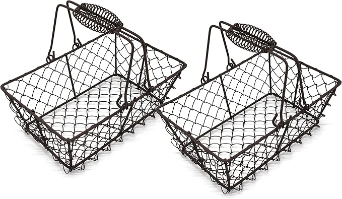 Vintage Egg Baskets Chicken Wire Egg Holder Countertop Egg Collecting Basket with Swing Handles, Egg Basket for Gathering Fresh Eggs, Rusty, Set of 2