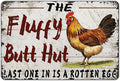 Funny Chicken Coop Metal Tin Sign 12x16 Inch Fluffy Butt Hut Last One In Is A Rotten Egg Chicken Tin Sign Chicken Coop Poster Home Kitchen Garden Bar Restaurant Coffee Are Wall Decor