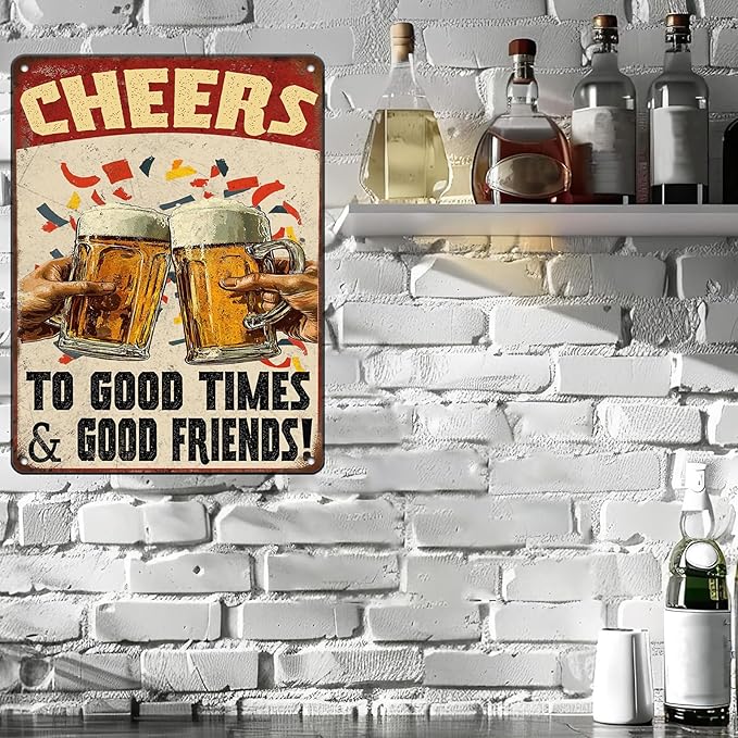 Cheers Beer Iron Sign Poster Cheers Beer Toast Metal Tin Sign Cheers Beer Toast Sign Home Decor Garage Bar Restaurant Kitchen Cafe Bar Pub 12x16 Inch Wall Art Decor