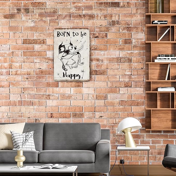 Funny Dog Metal Sign Born To Be Happy Tin Sign For Home Office Living Room Bar Cafe Restaurant Club Wall Decor Hanging Painting 12 X 8 Inch