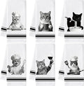 GROBRO7 Cute Cats Hand Towel - 6Pcs Funny Kitchen Kitten Theme Dishcloths Set Polyester Soft Clean Dish Towels Home Dining Table Restaurant Bath Decor Housewarming Gifts for Cat Lovers Hostess Women