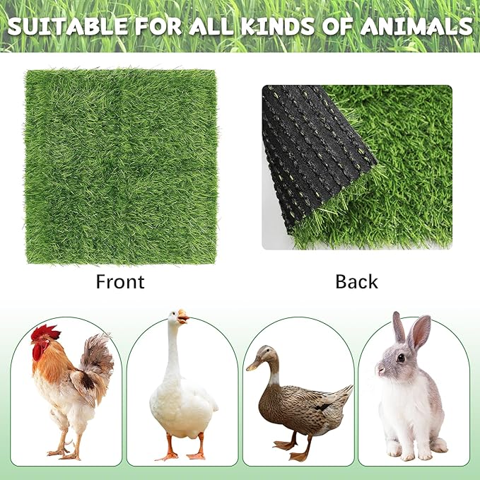 12 Pack Chicken Nesting Box Pads - 12"x12"x1" Washable Artificial Grass Liners for Chicken Coop, Laying Hens, Pet Garden (Indoor/Outdoor Use) (12)