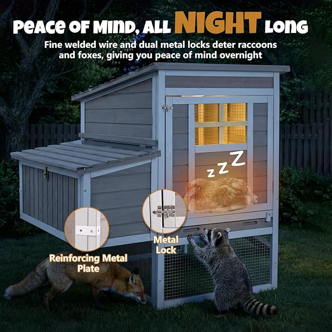 2-Story Wooden Chicken Coop, Outdoor Poultry House with Removable Leak-Proof Tray, 3 Nesting Boxes, 2 Perches Ventilation Metal Mesh, Rabbit Hutch for Small Animals, Backyard, Garden