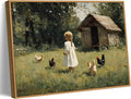 Framed Farm Girl Wall Art Vintage Farmhouse Kitchen Canvas Prints Rural Chicken Picture Artwork French Country Painting Wall Decor for Bedroom Living Room 16x24in