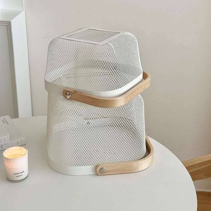 Metal Mesh Wire Basket, Mini Steel Basket with Wooden Handle Storage Organizer Basket Multi-functional Hanging Kitchen Baskets Fruit Baskets for Kitchen Bathroom Cabinet Pantry Snacks, White