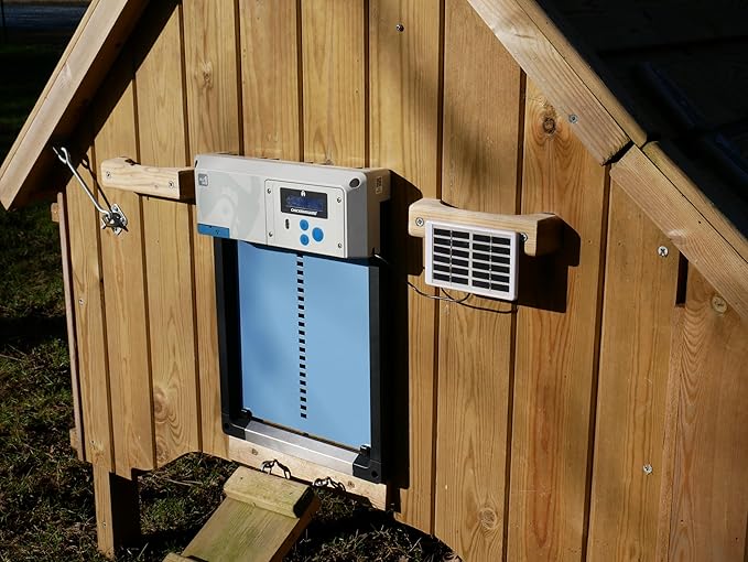 Automatic Chicken Coop Door Opener, ChickenGuard One in All 4 Colours, Timer/Light Sensing, Winter Mode, Auto-Stop & Predator Proof, 3 Power Options, Solar, Battery or Electric (Blue + Solar Kit)