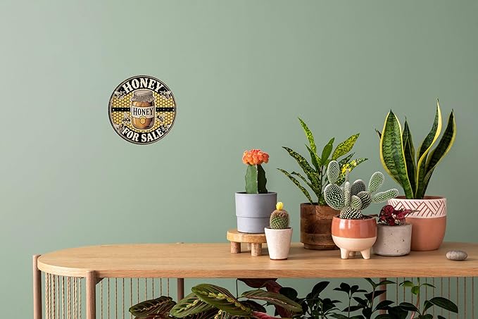 CSWLJS Honey For Sale Metal Tin Sign 8x8 In Kitchen Farm Wall Art Decor