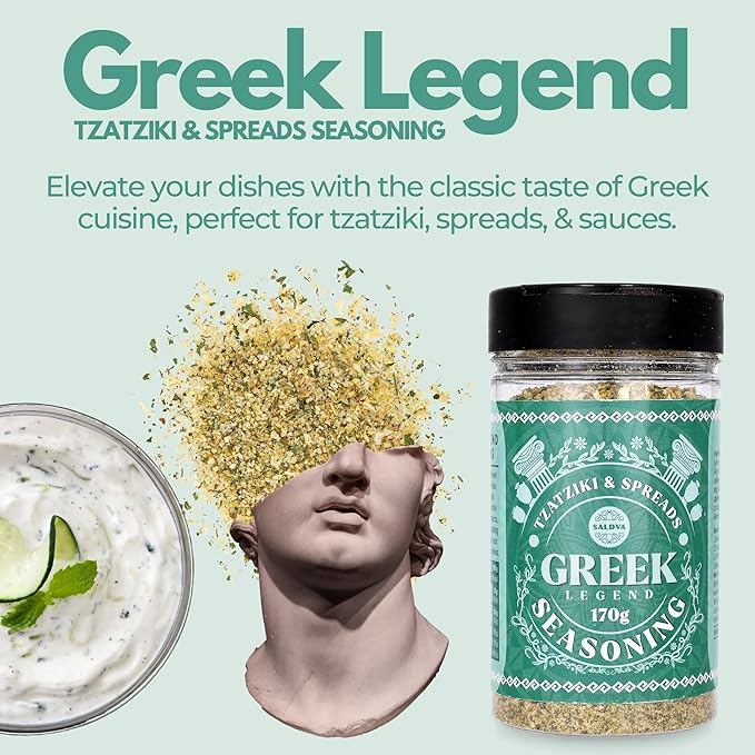 Greek Legend Tzatziki & Spreads Seasoning - Premium Greek Spice Mix - Perfect for Tzatziki, Spreads, and Sauces - Large Jar (170g)