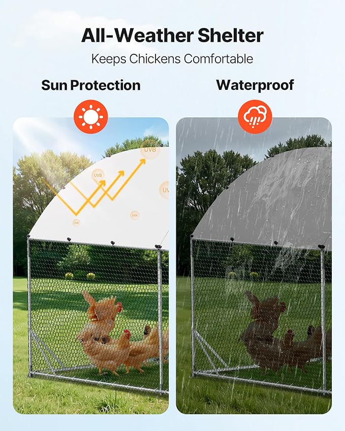 VEVOR Large Metal Chicken Coop, 9 x 25 x 6.6 ft, Walk-in Chicken Run House with Waterproof Cover & Sturdy Frame, Dome Roof Poultry Cage Duck Pen for Rabbit Hen Goose Outdoor Backyard Farm Use