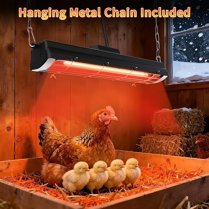 Chicken Coop Heat Lamp, 300W Brooder Heater for Chicks, Carbon Fiber Bulb Heater with 2-Level Temp, 6.6ft Cord UL Passed Adjustable Hanging Height, Livestock Indoor Warmer